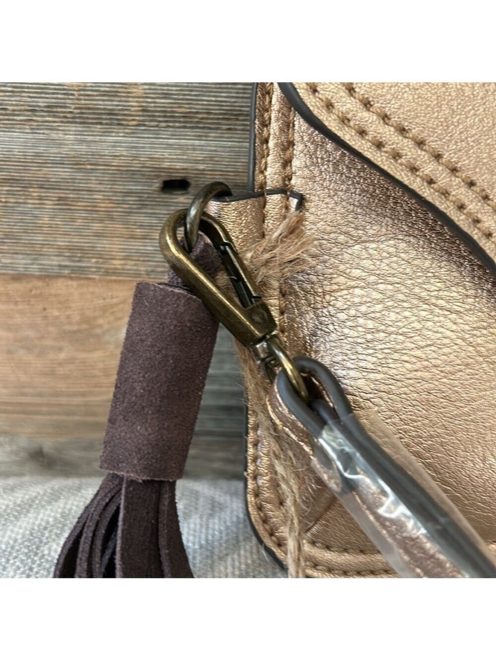 Catchfly Gold Leather Wristlet Clutch with Tassel NWT - Picture 6 of 8